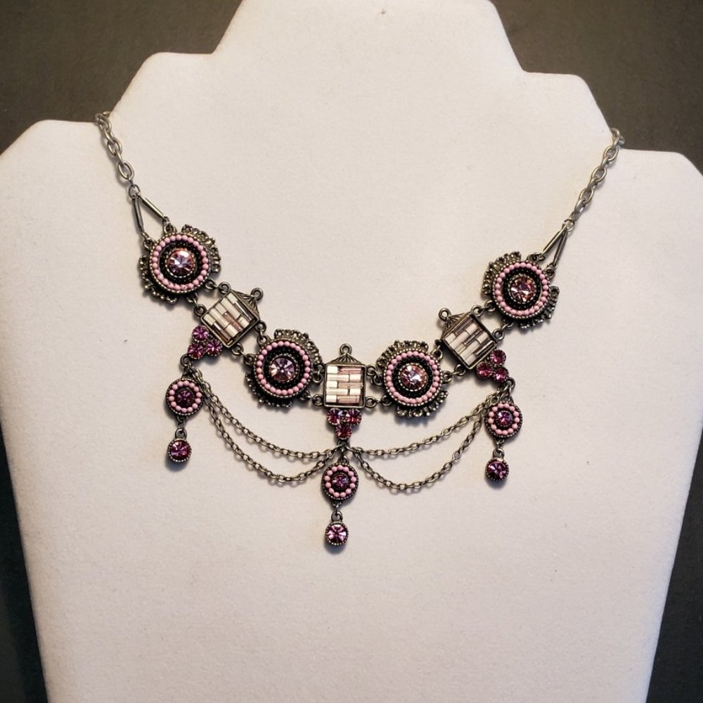 VINTAGE PINK RINESTONES & BEADED CHOKER NECKLACE